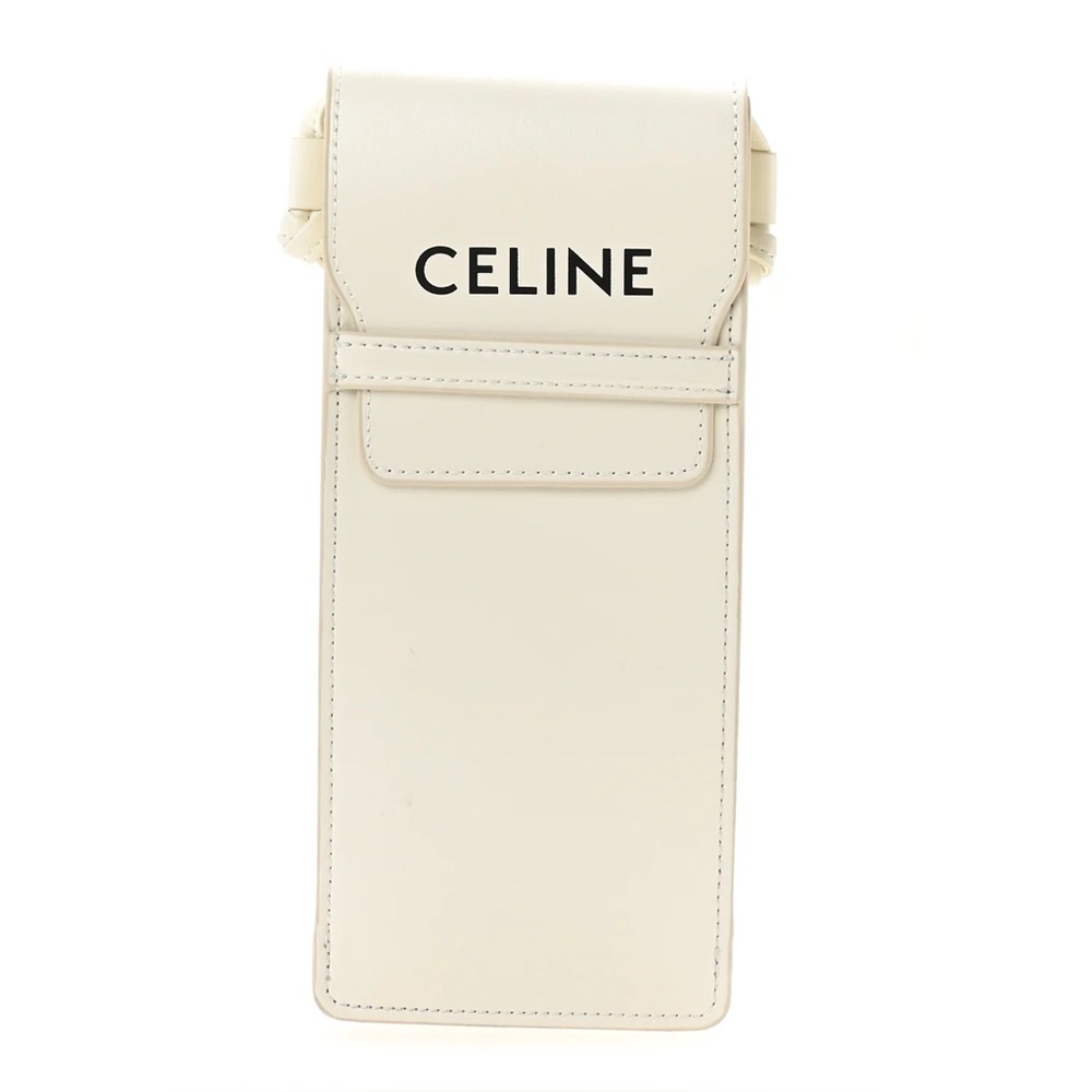 Celine Calfskin White Phone and Sunglasses Holder Pouch Case with Strap